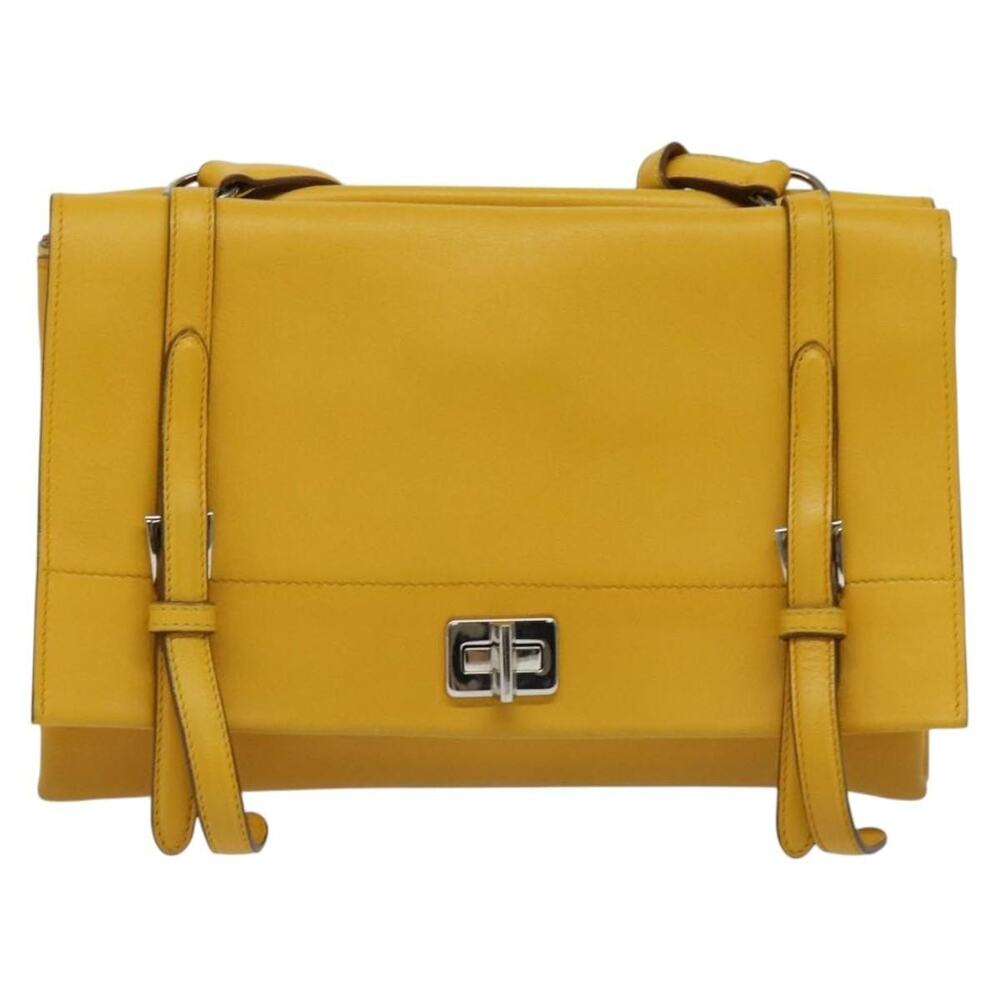 Prada Leather Shoulder Bag Yellow Silver